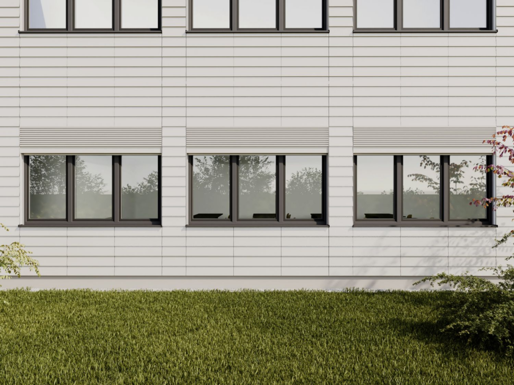 Leipfinger-Bader Lüftung für öffentliche Gebäude unsichtbar in Fassade integriert.