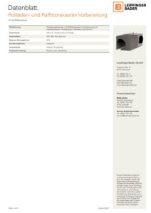 Technisches Datenblatt Rollladen- und Raffstorekasten Vorbereitung Leichtbau