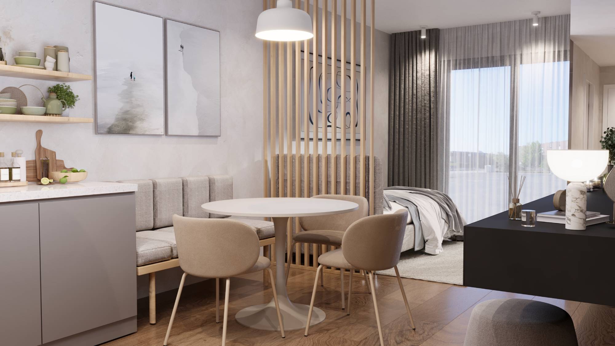 ZIEGELMODULE Leipfinger Bader Raumbeispiel 1-Zimmer-Apartment Möbelbeispiele